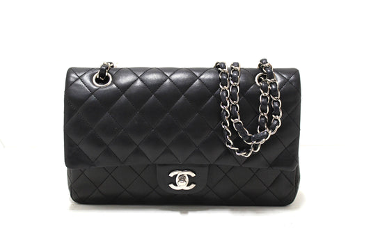 chanel black lambskin leather medium classic flap chain bag | Shop Now at Italystation.com