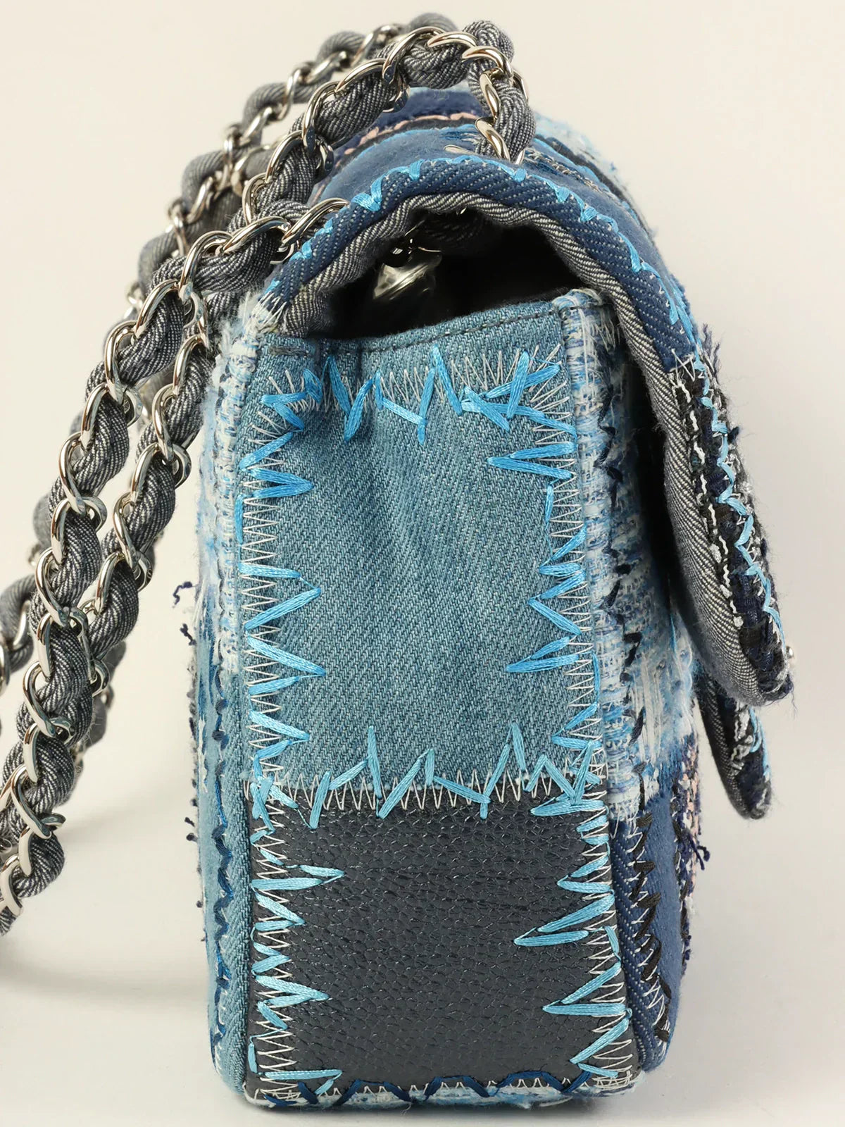 CHANEL Around 2014 Made Patchwork Classic Flap Chain Shoulder Bag Blue/Multi