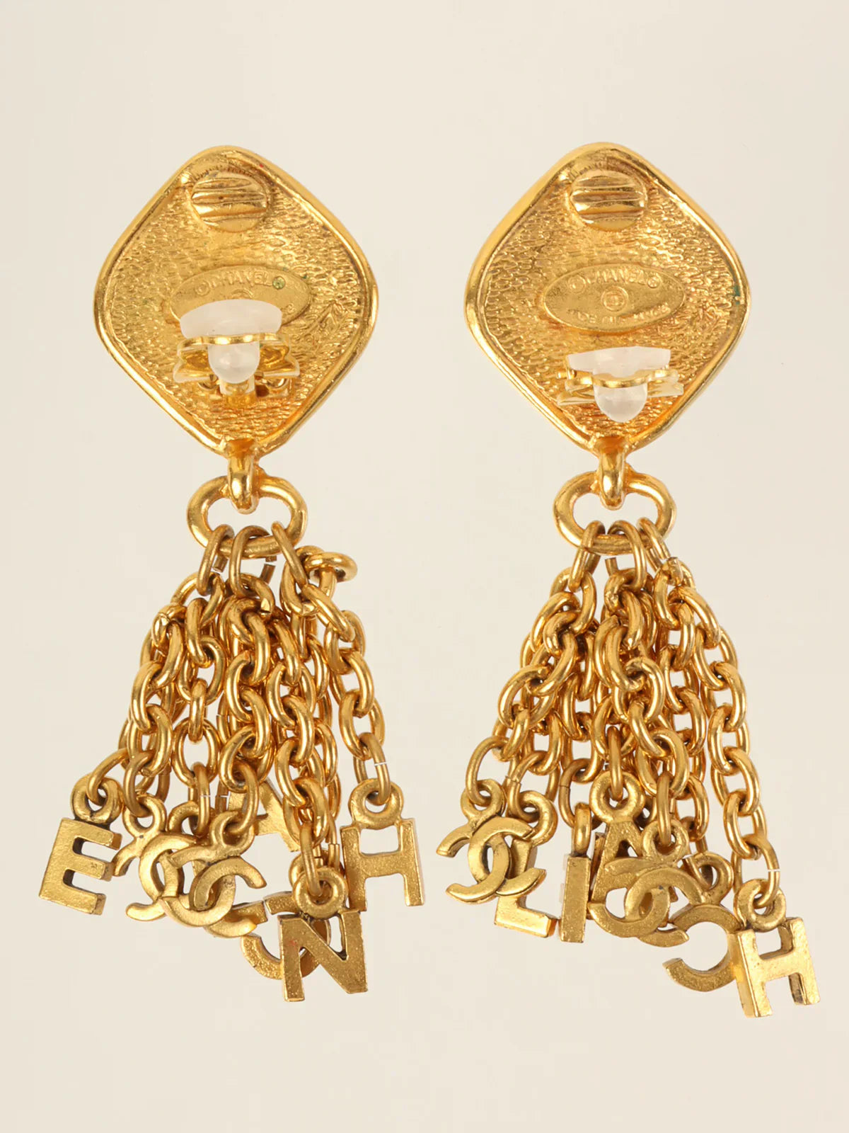 Top Quality Chanel Diamond Logo Charm Swing Earrings Gold