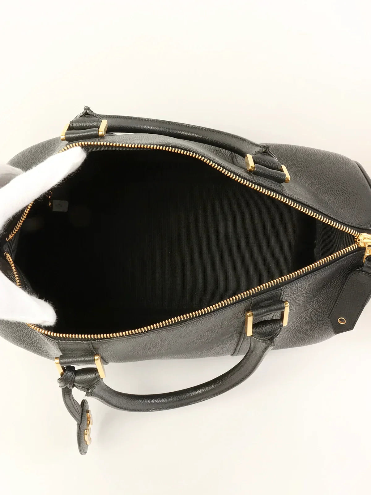 CHANEL Around 1995 Made Caviar Skin Cc Mark Stitch Boston Bag Black