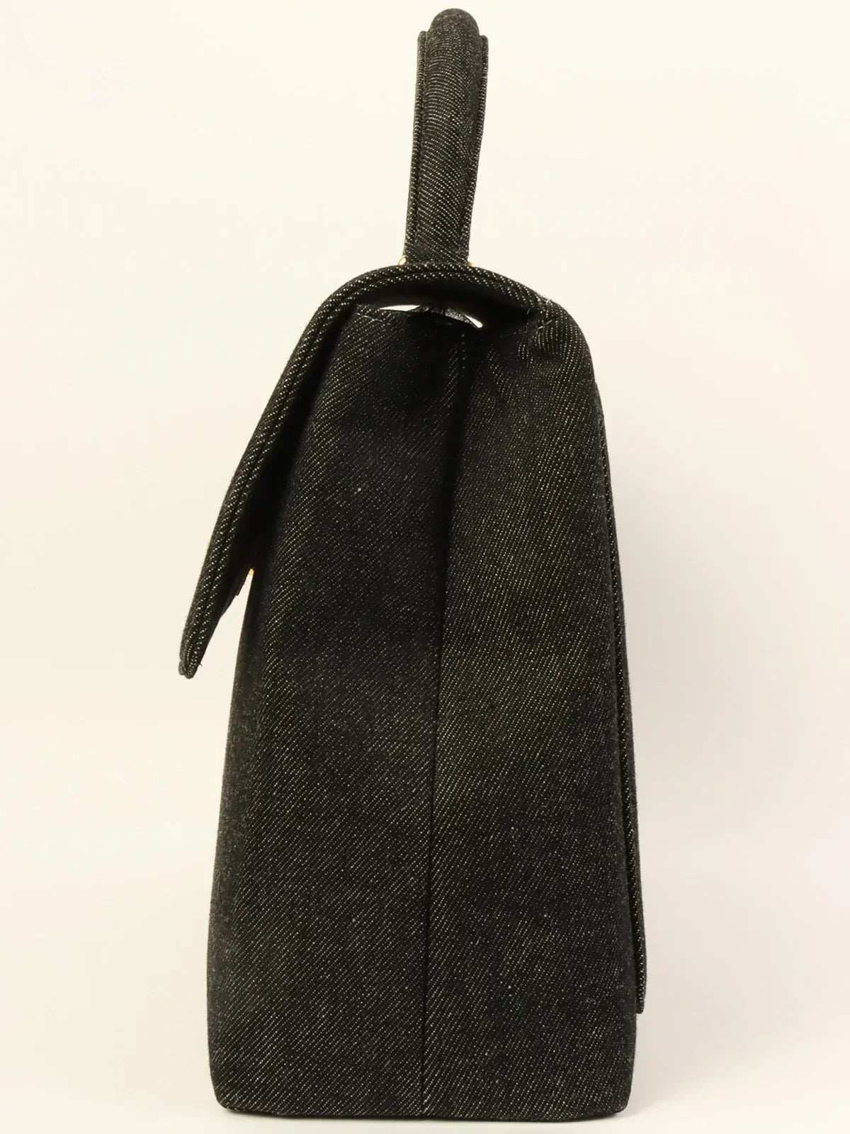 CHANEL Around 1998 Made Denim Turn-Lock Top Handle Bag Black