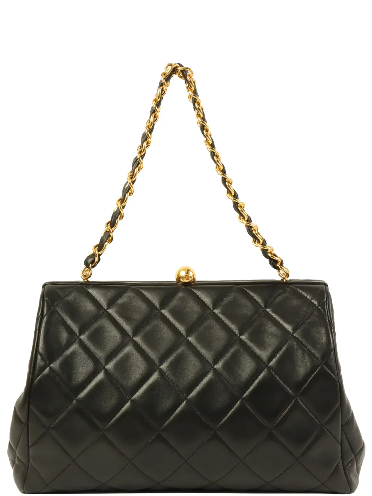 CHANEL Around 1995 Made Cc Mark Metal Clasp Chain Bag Black