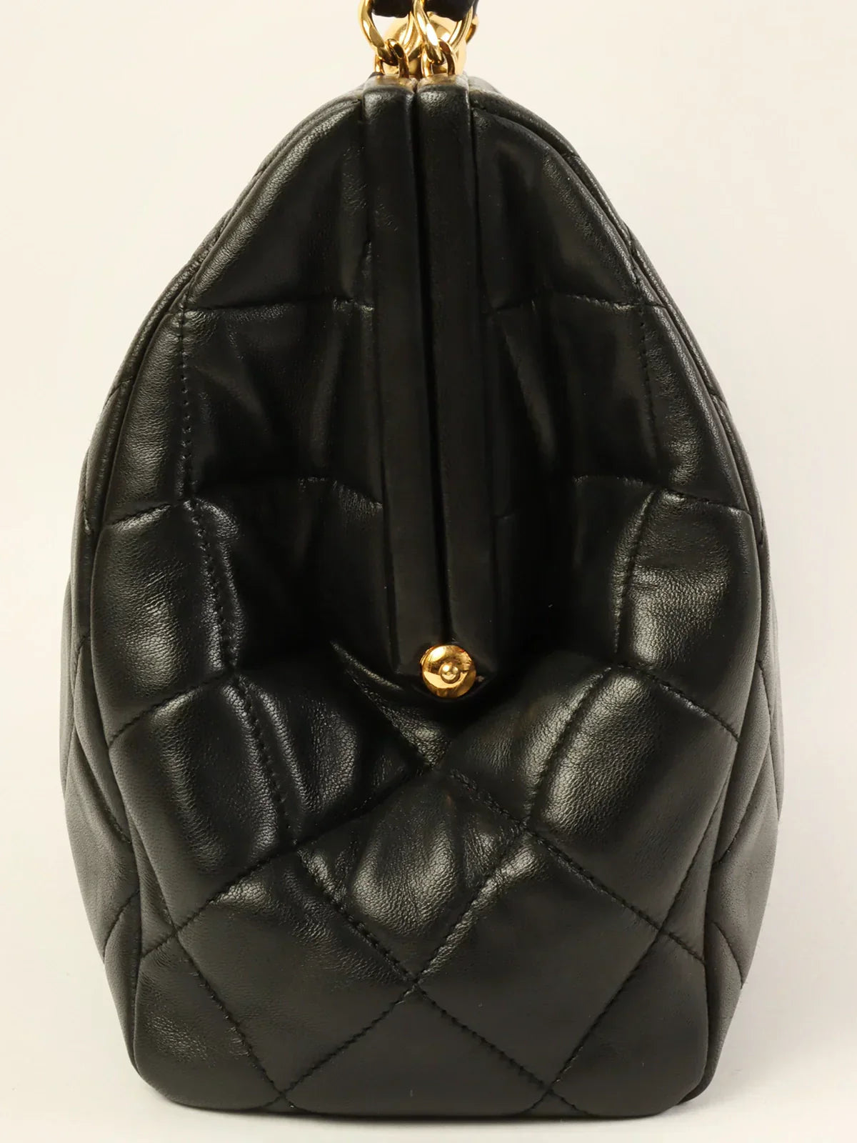CHANEL Around 1995 Made Cc Mark Metal Clasp Chain Bag Black