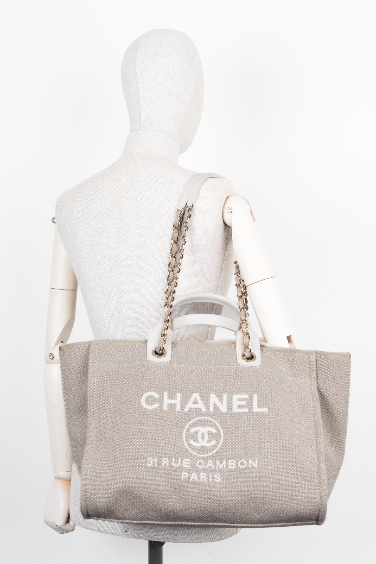 CHANEL Deauville Medium Canvas Beige
