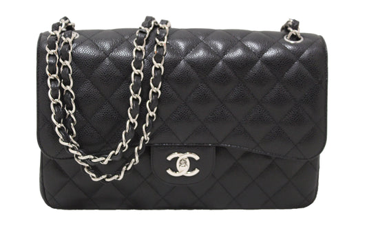 Chanel Black Quilted Caviar Leather Classic Jumbo Double Flap Bag