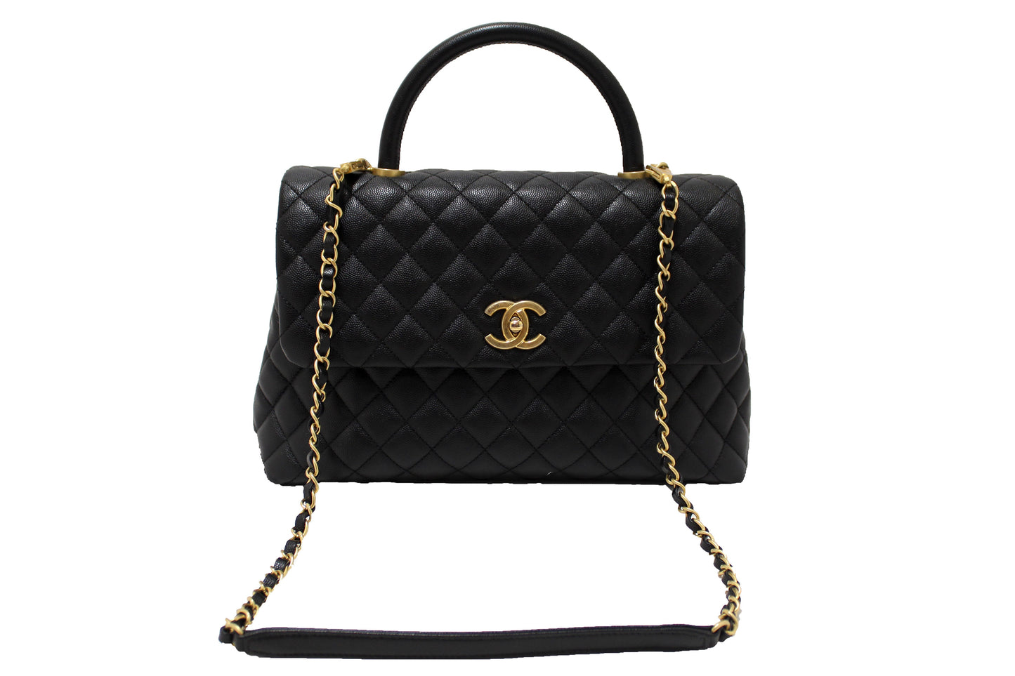 Chanel Black Quilted Caviar Leather Maxi Flap Bag with Top Handle Bag | Italystation.com