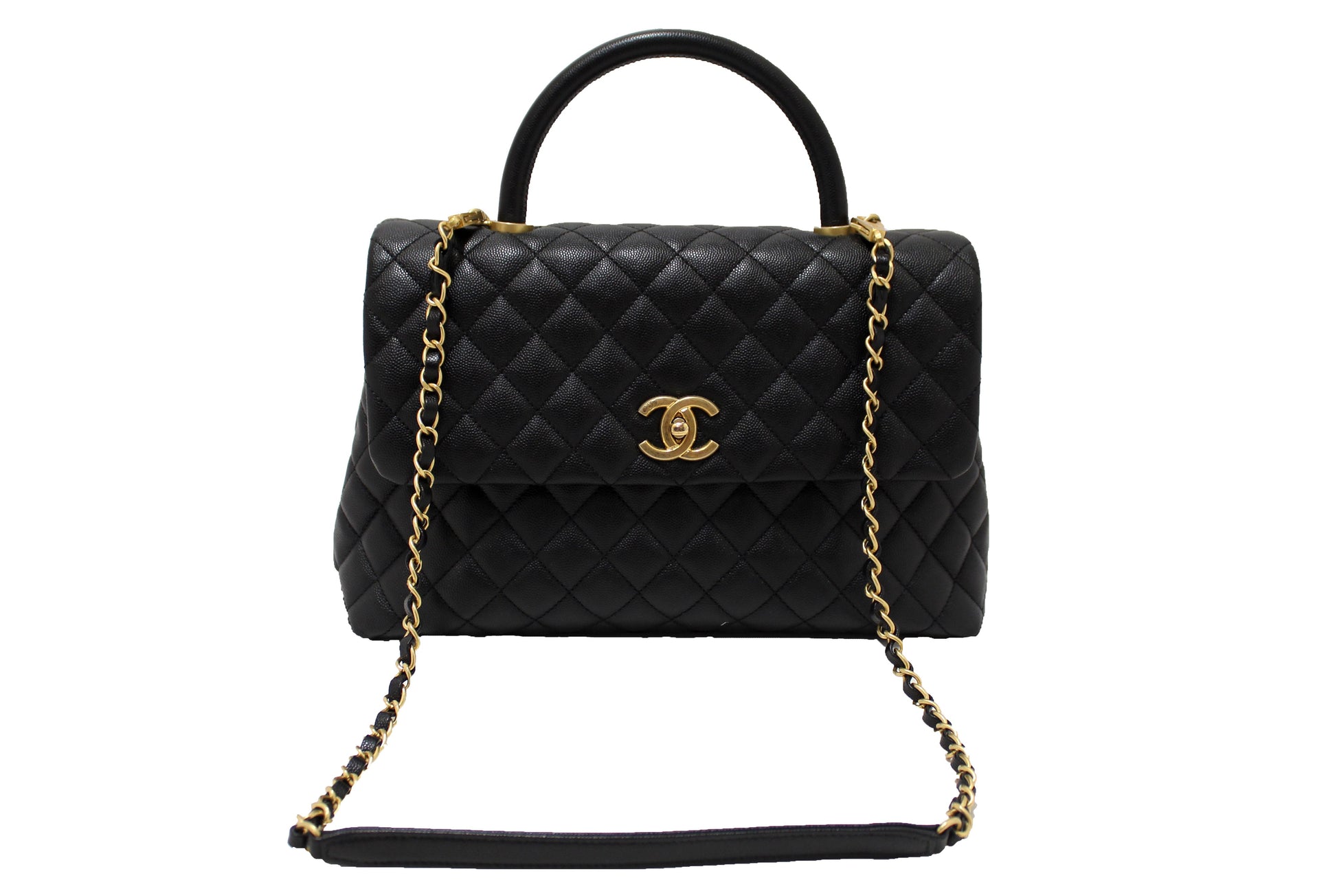 Chanel Black Quilted Caviar Leather Maxi Flap Bag with Top Handle Bag | Italystation.com