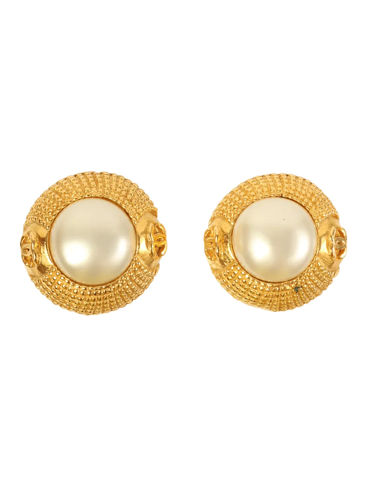 Top Quality Chanel Pearl Round 2 Cc Mark Earrings Gold/White