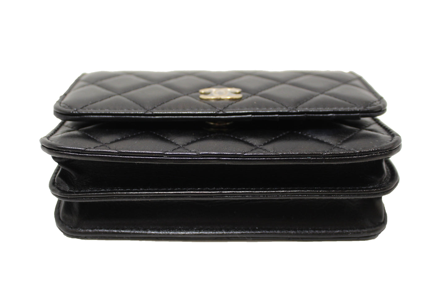 Chanel Black Quilted Calfskin Leather Wallet with Pearl Chain