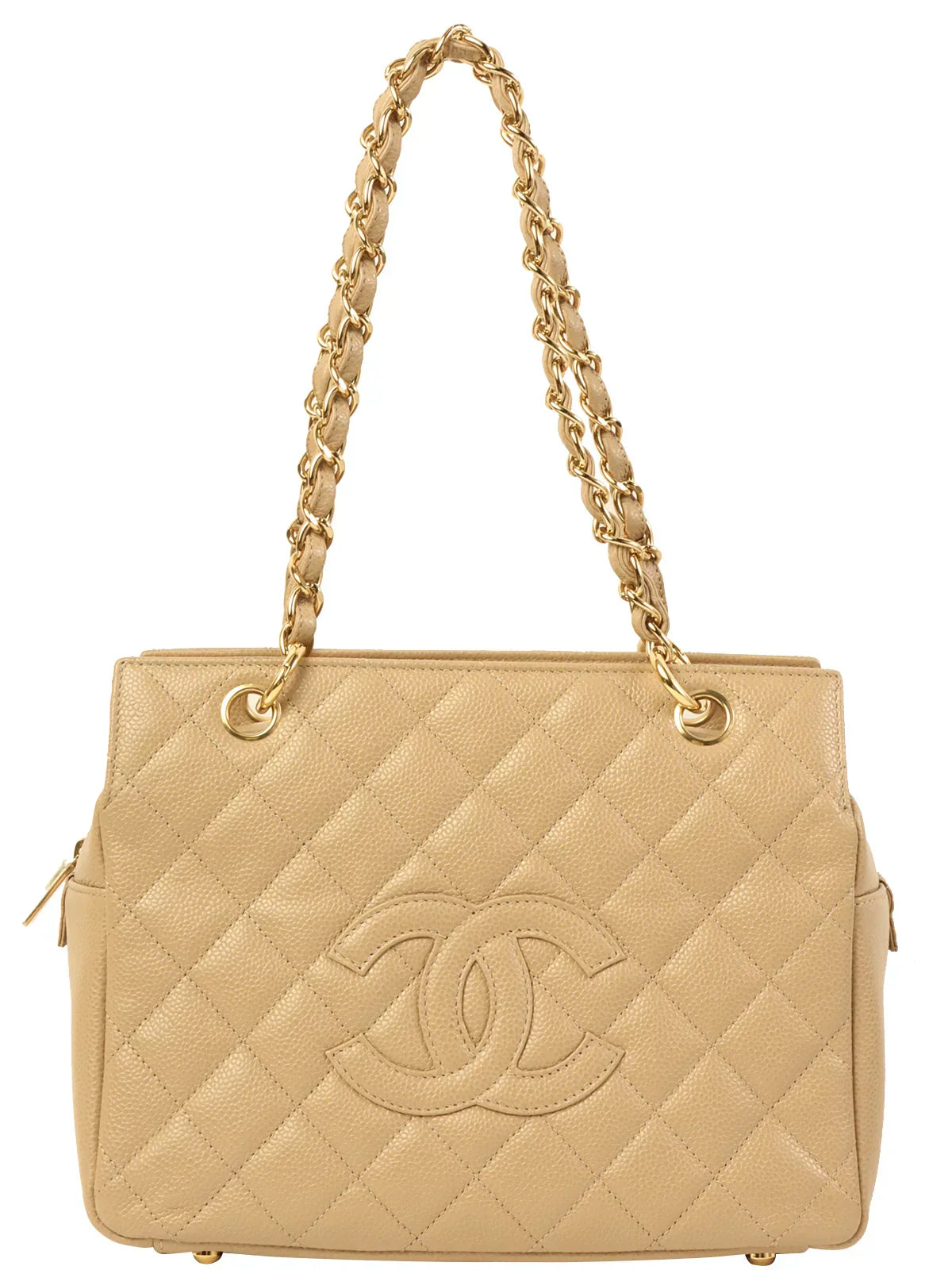 CHANEL Around 2001 Made Caviar Skin Cc Mark Stitch Chain Tote Bag Greige