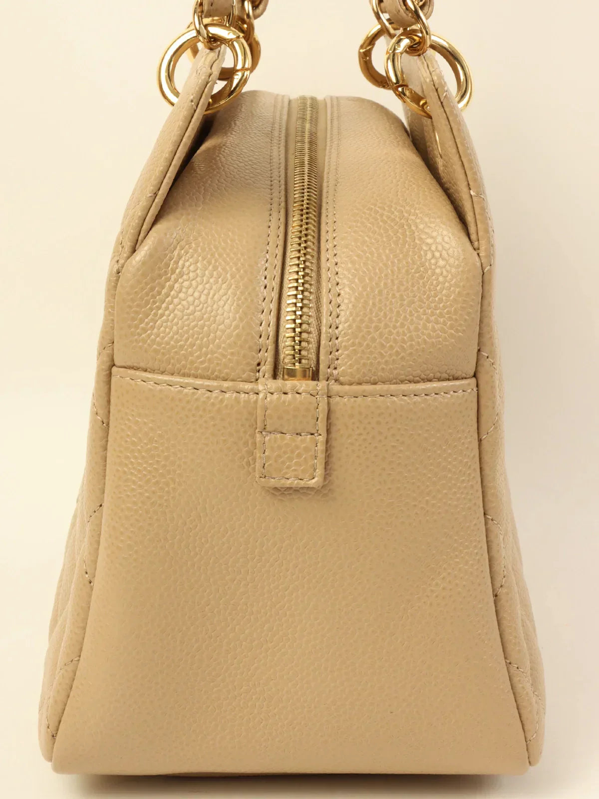 CHANEL Around 2001 Made Caviar Skin Cc Mark Stitch Chain Tote Bag Greige