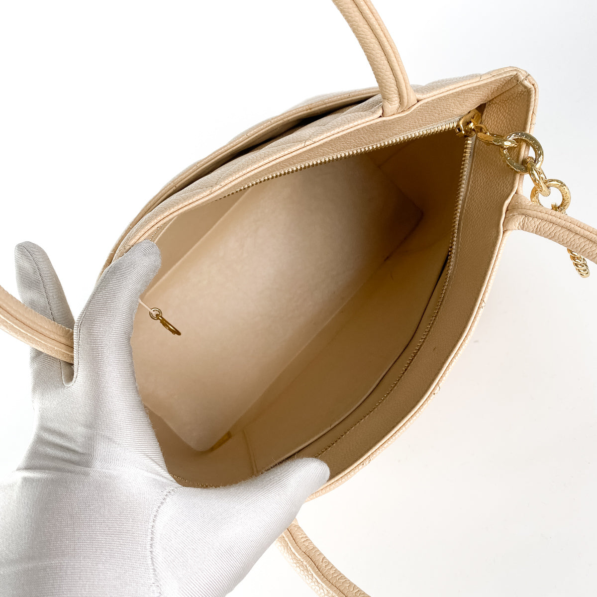 Chanel Quilted Caviar Madelion Tote Beige