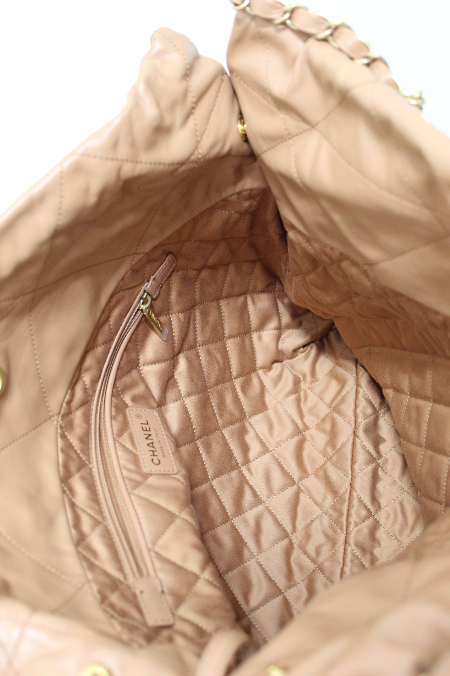 New Chanel  Camel Shiny Calfskin Leather Shoulder Tote Bag