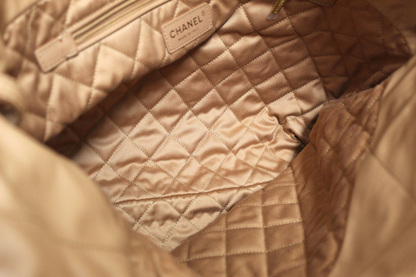 New Chanel  Camel Shiny Calfskin Leather Shoulder Tote Bag