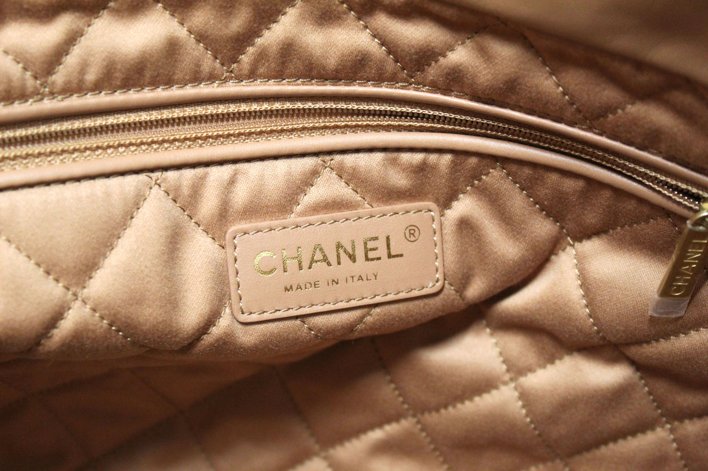 New Chanel  Camel Shiny Calfskin Leather Shoulder Tote Bag