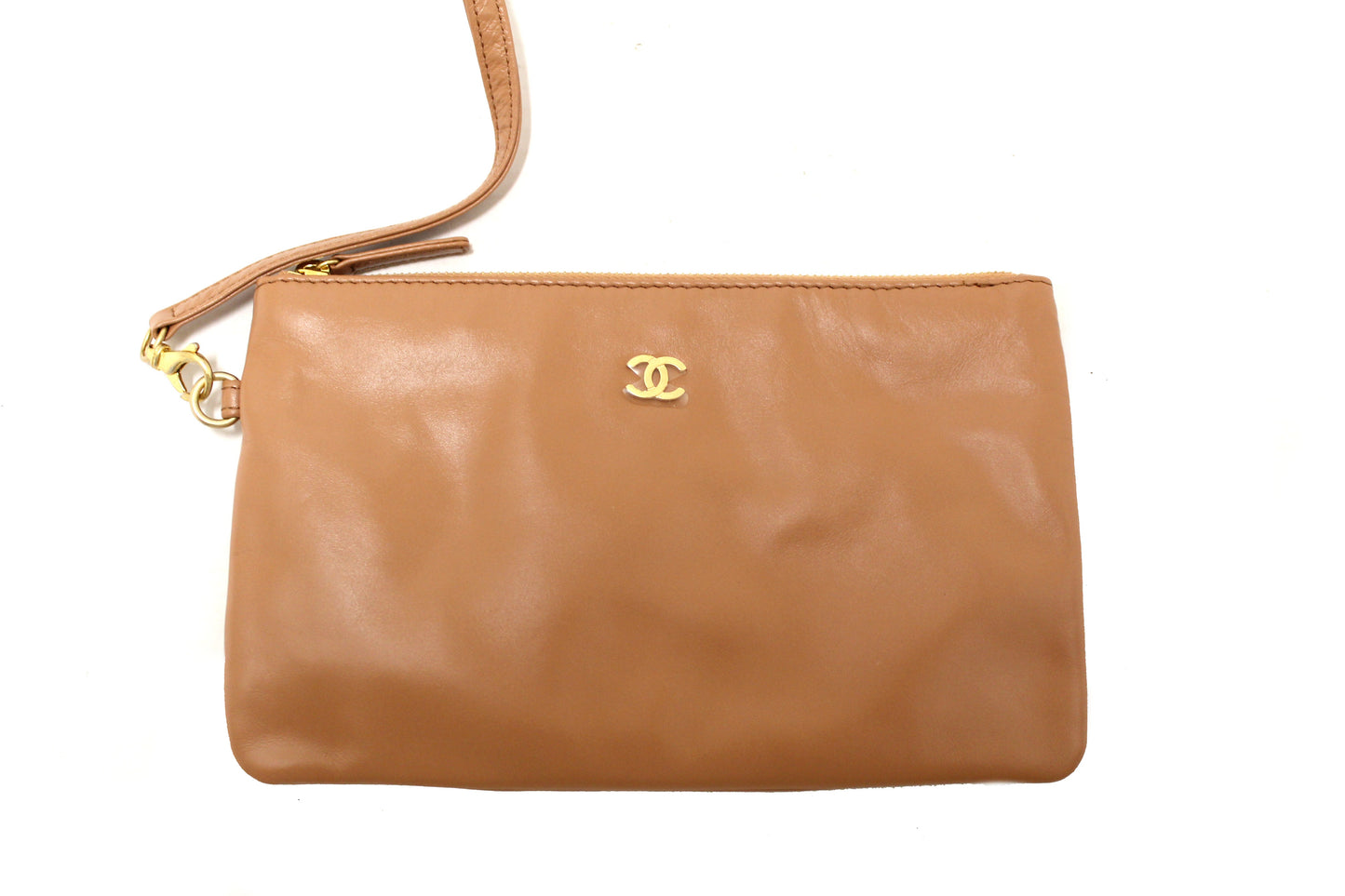 New Chanel  Camel Shiny Calfskin Leather Shoulder Tote Bag
