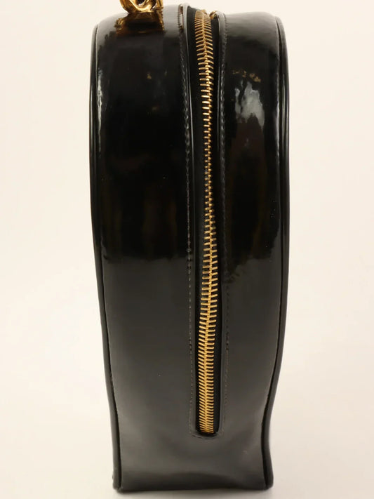 CHANEL Around 1995 Made Patent Heart Cc Mark Stitch Vanity Black/White