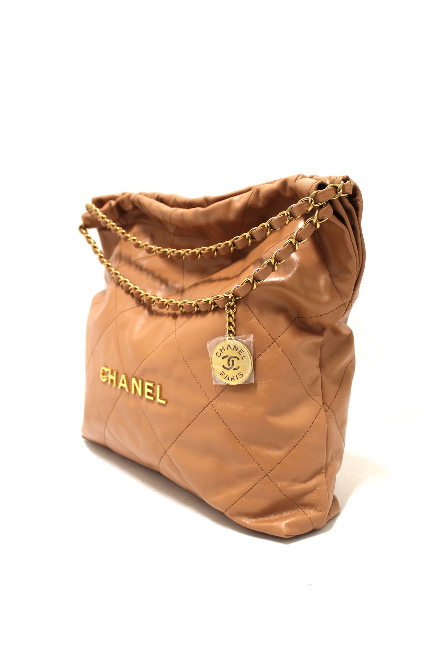 New Chanel  Camel Shiny Calfskin Leather Shoulder Tote Bag