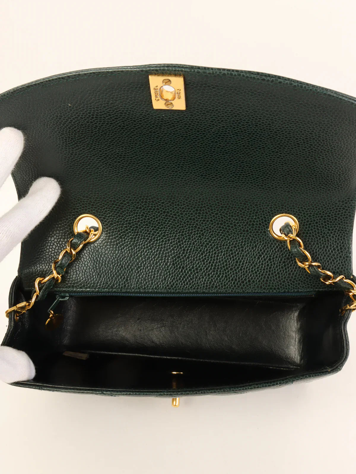 CHANEL Around 1992 Made Caviar Skin Diana Flap Chain Bag 22Cm Dark Green
