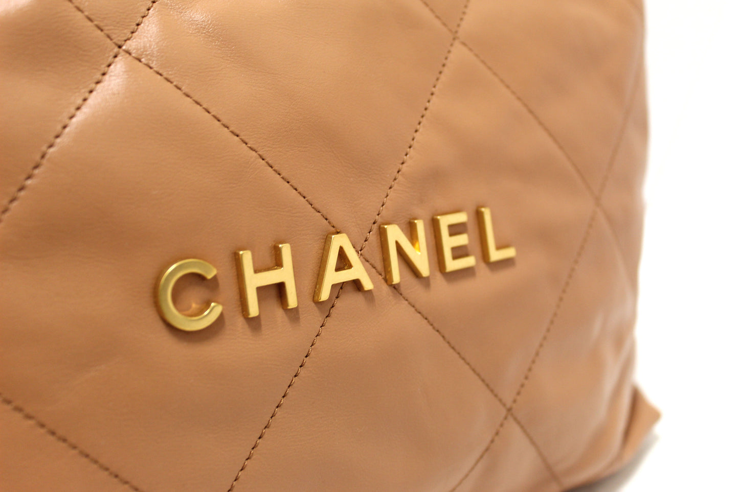 New Chanel  Camel Shiny Calfskin Leather Shoulder Tote Bag