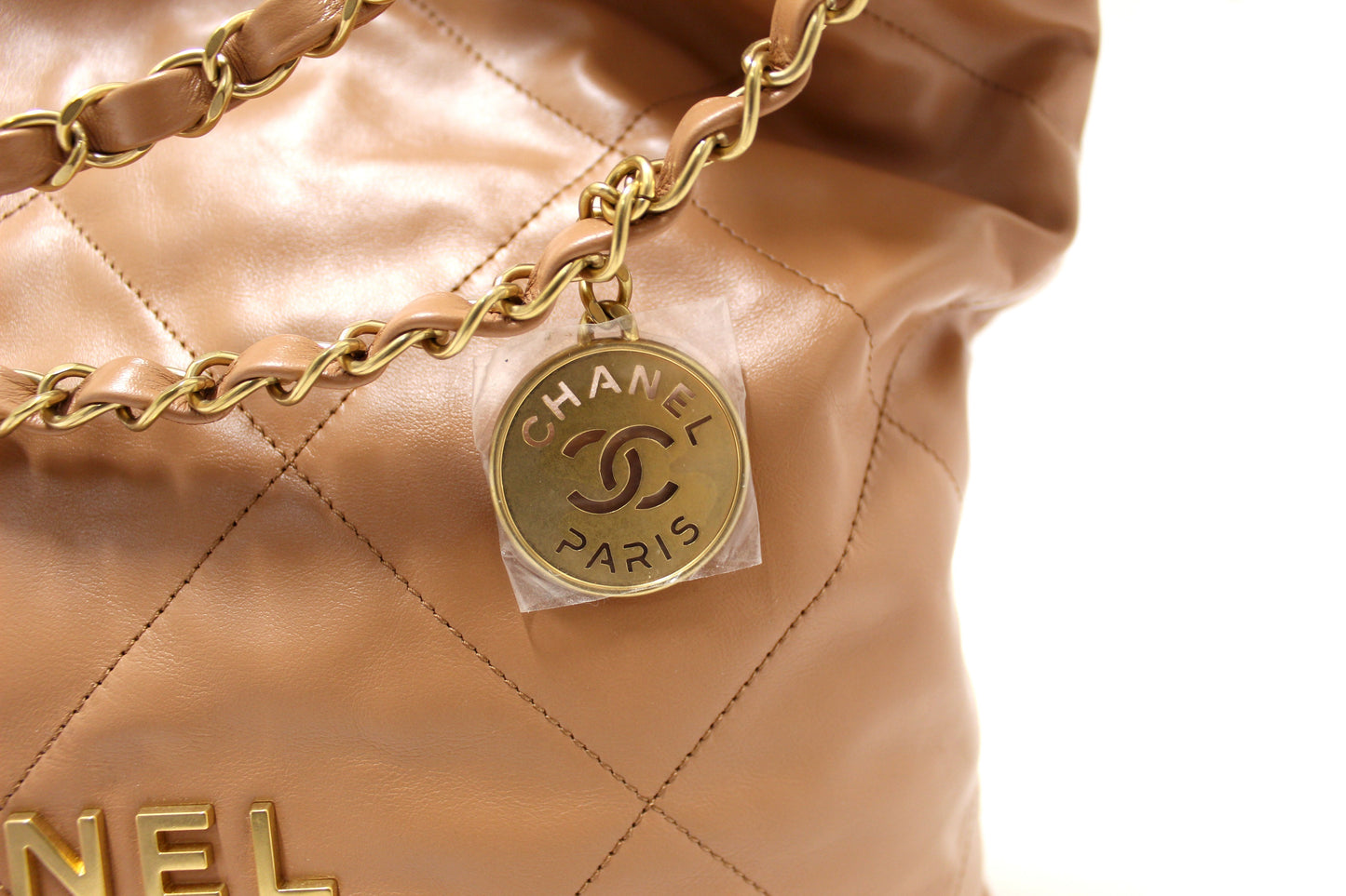 New Chanel  Camel Shiny Calfskin Leather Shoulder Tote Bag