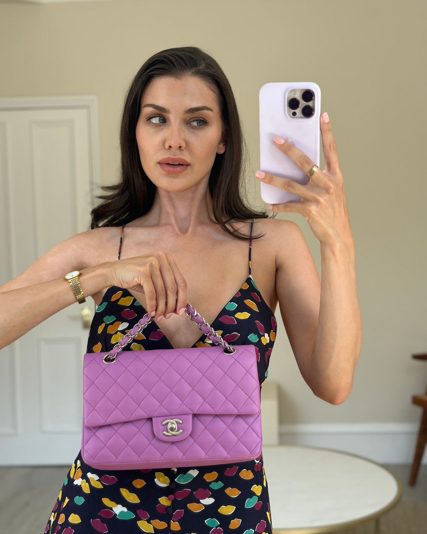 Chanel Grape Medium Classic Double Flap Bag in Lambskin Leather with Silver Hardware RRP £8,530