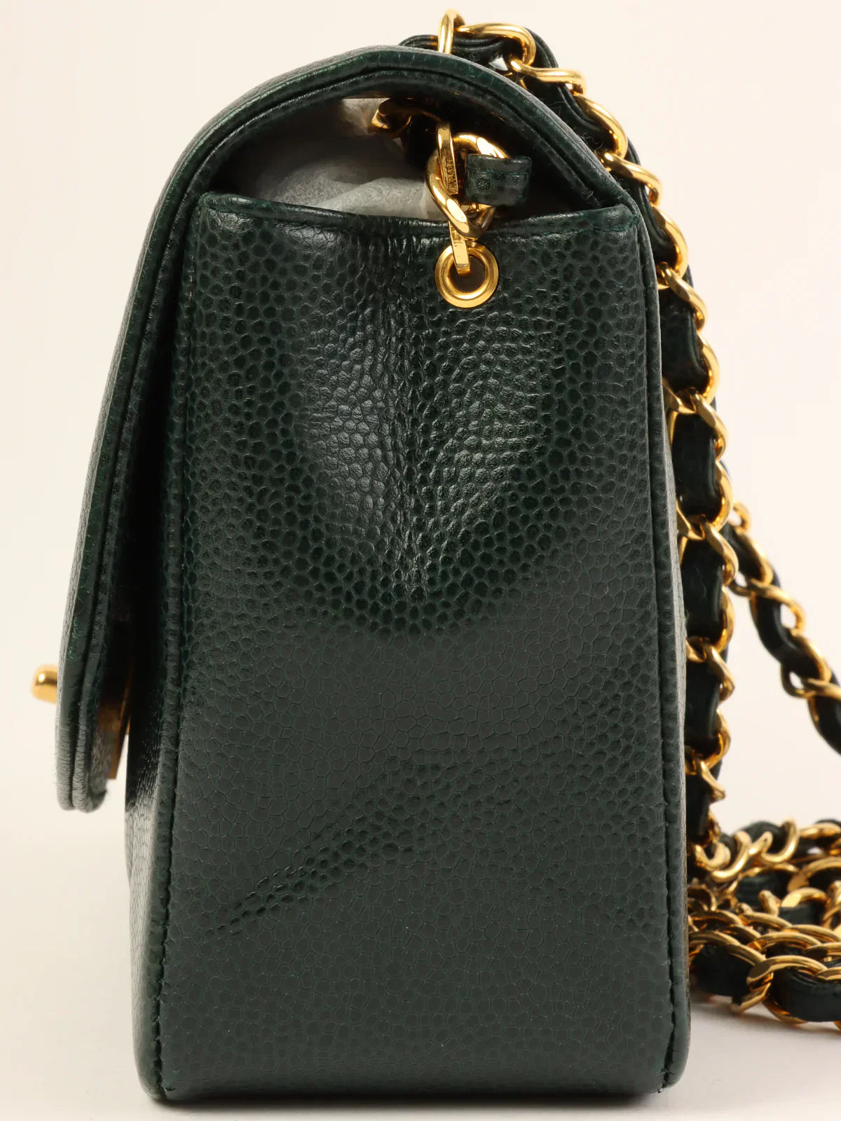 CHANEL Around 1992 Made Caviar Skin Diana Flap Chain Bag 22Cm Dark Green