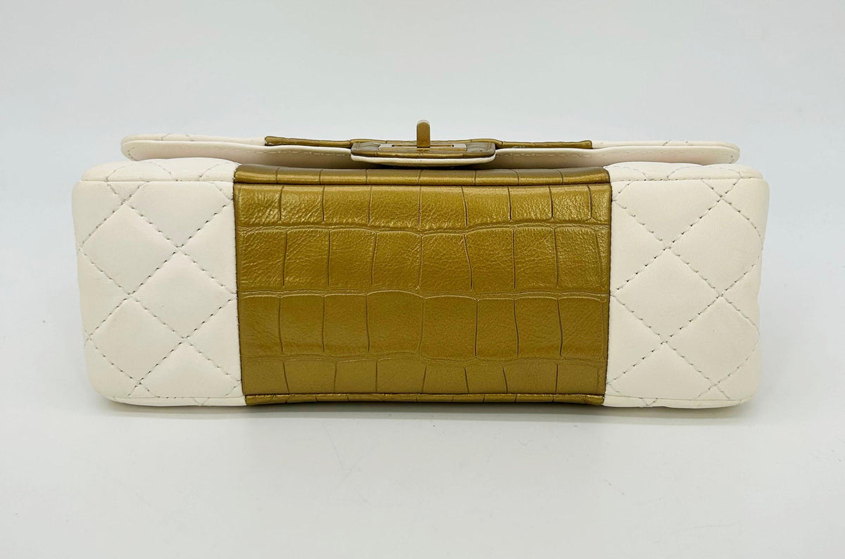 Top Quality Chanel NEW Cream Leather Gold Alligator Double New Classic 2.55 Reissue NWT