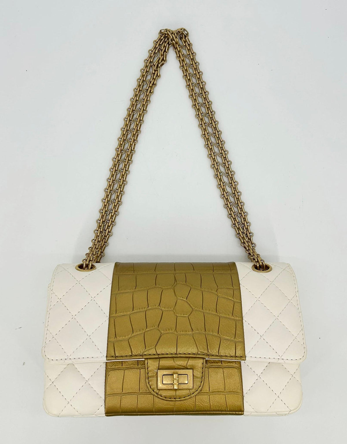 Top Quality Chanel NEW Cream Leather Gold Alligator Double New Classic 2.55 Reissue NWT