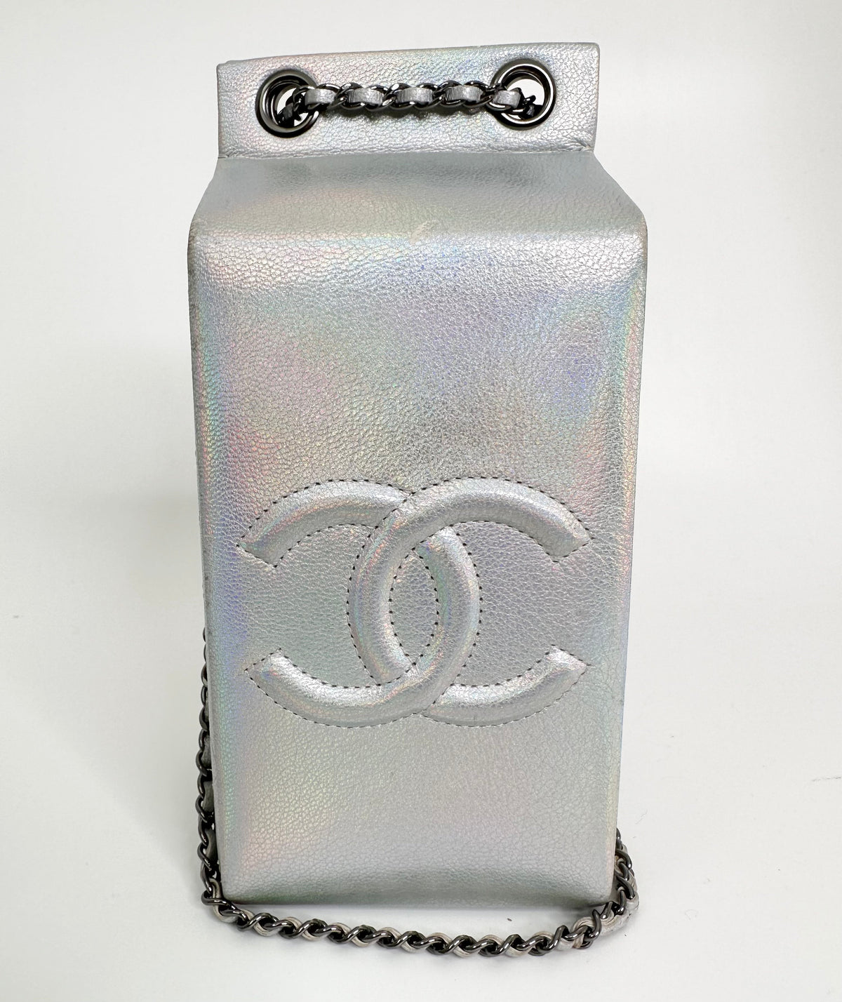Top Quality Chanel Iridescent Silver Lait de Coco Milk Carton Bag