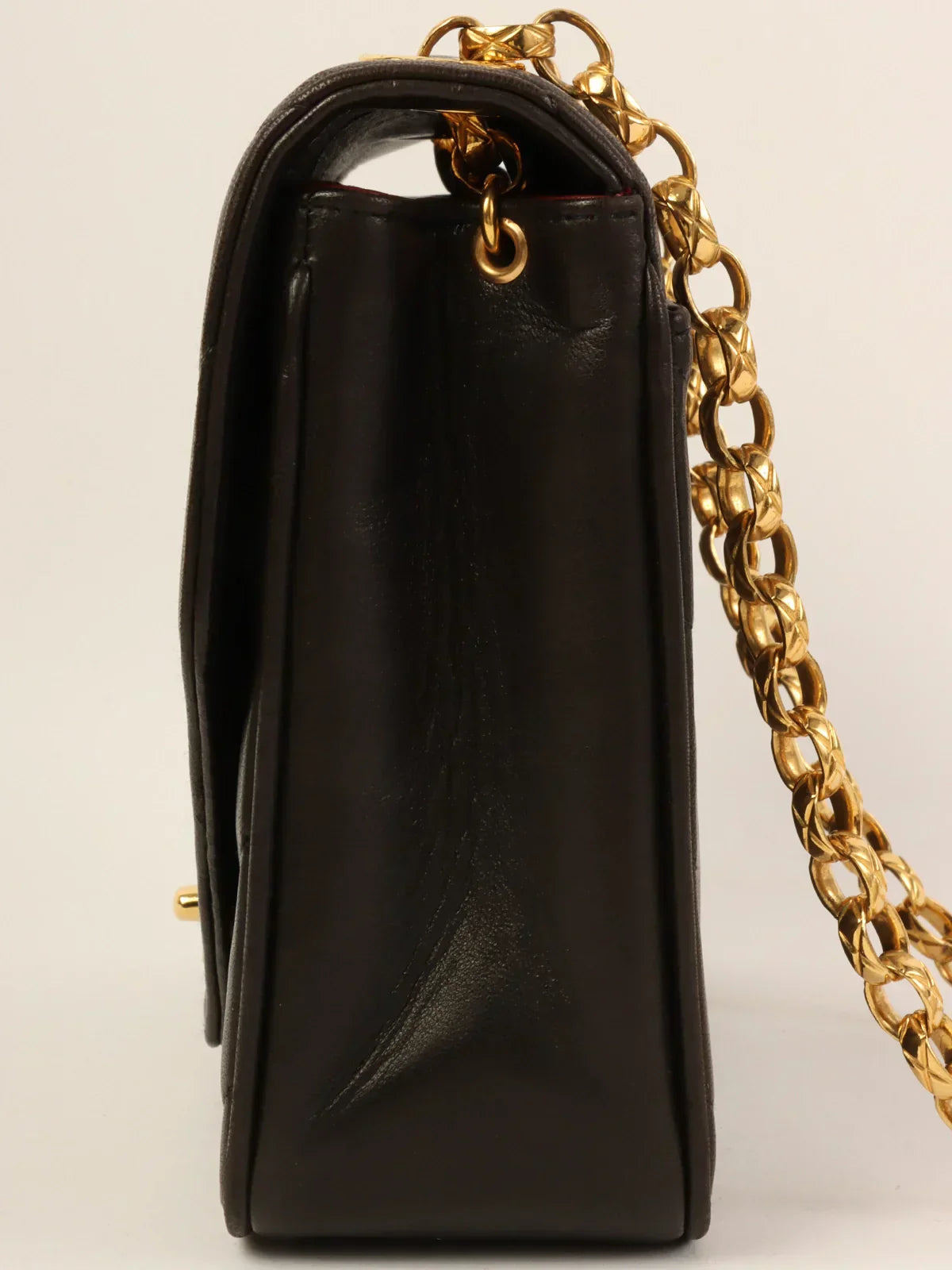 CHANEL Around 1992 Made Chevron Turn-Lock Bijoux Chain Bag Black