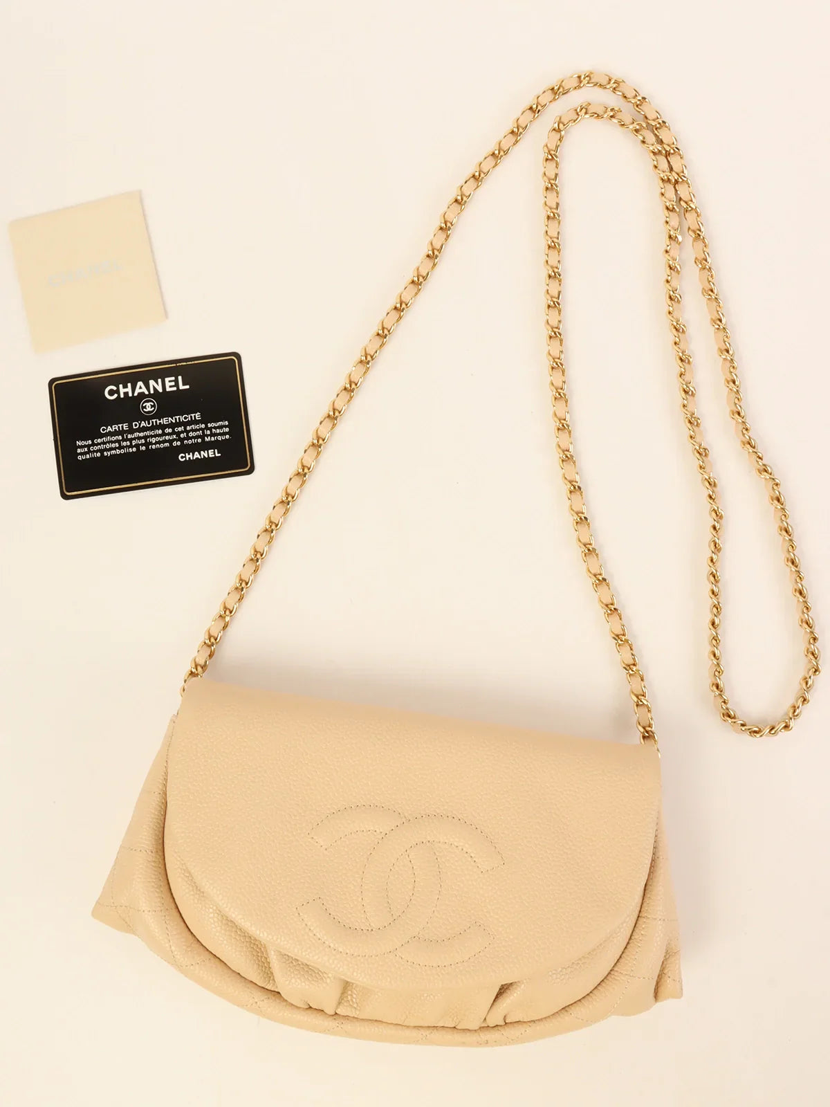 CHANEL Around 2012 Made Caviar Skin Cc Mark Stitch Chain Wallet Light Beige