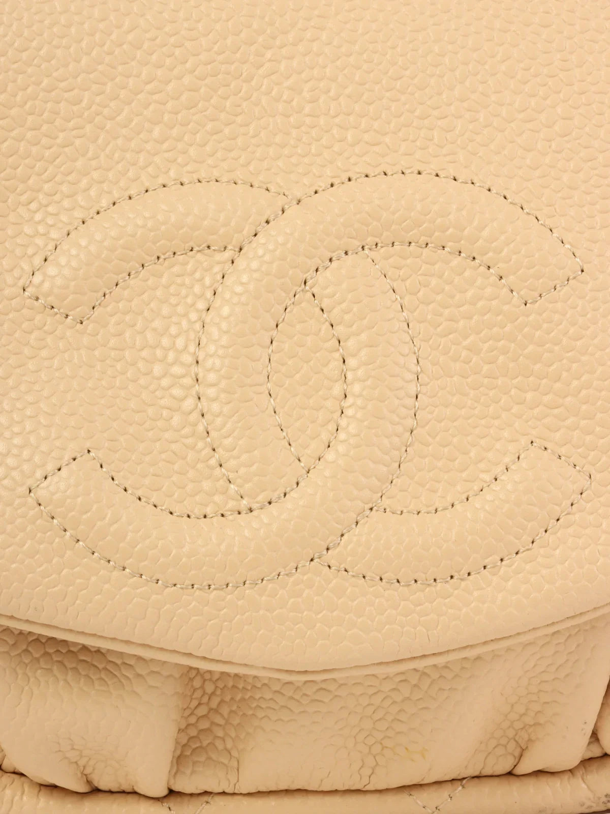 CHANEL Around 2012 Made Caviar Skin Cc Mark Stitch Chain Wallet Light Beige