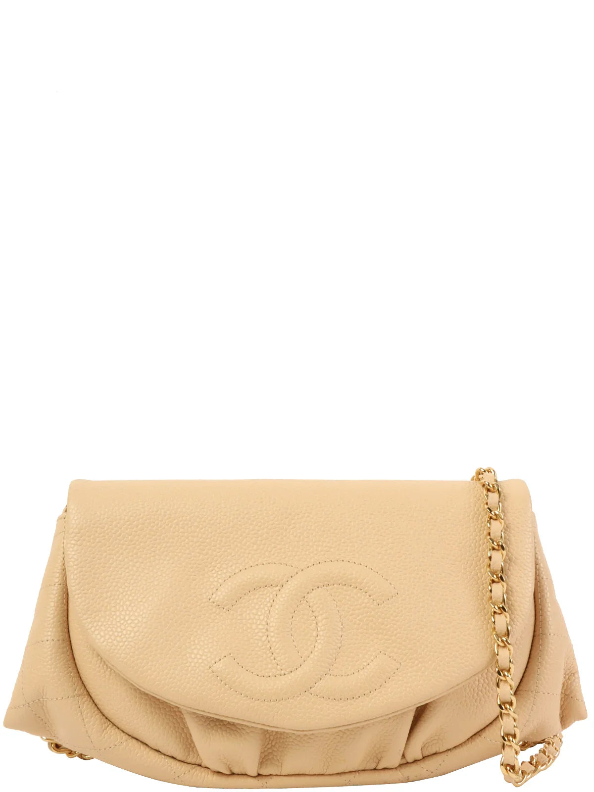 CHANEL Around 2012 Made Caviar Skin Cc Mark Stitch Chain Wallet Light Beige