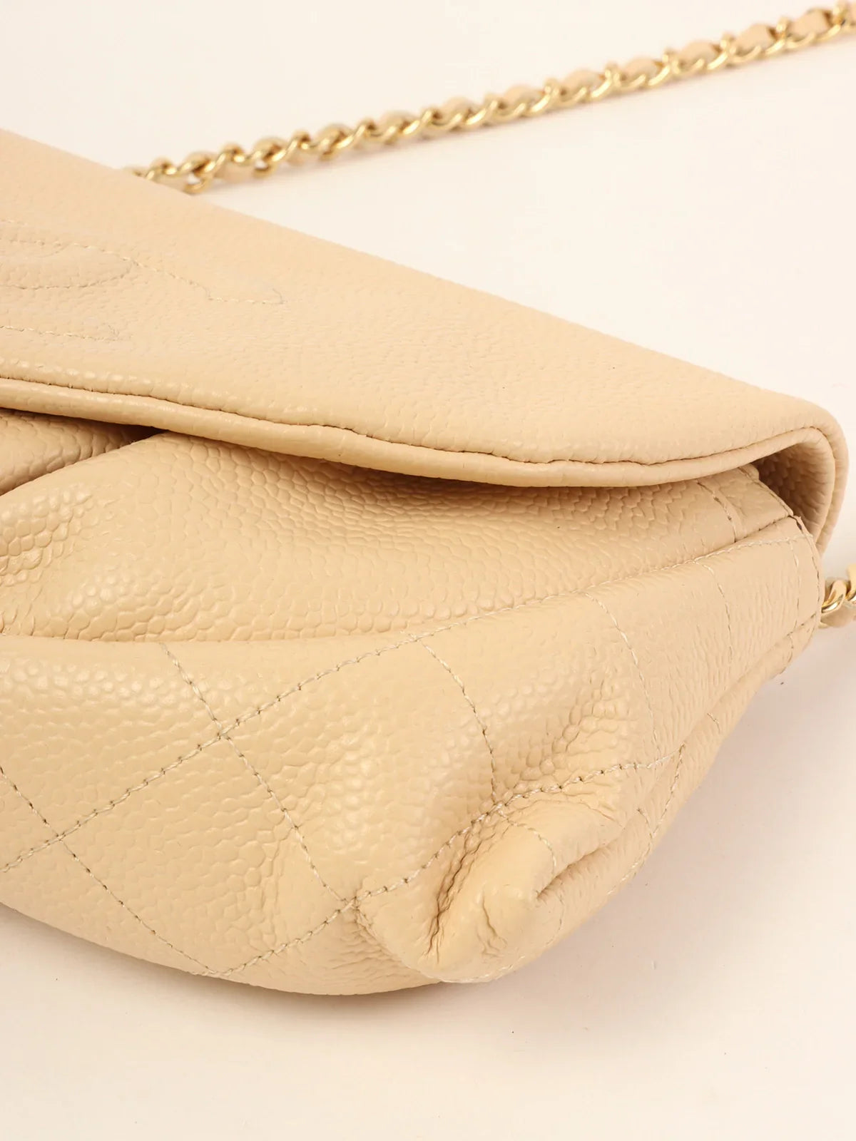 CHANEL Around 2012 Made Caviar Skin Cc Mark Stitch Chain Wallet Light Beige