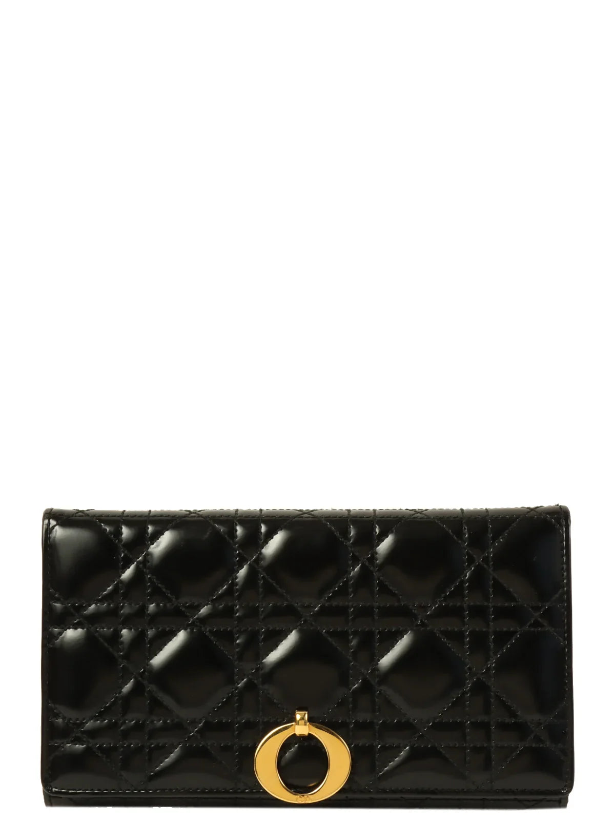 DIOR Cannage Stitch Logo Plate Long Wallet Black
