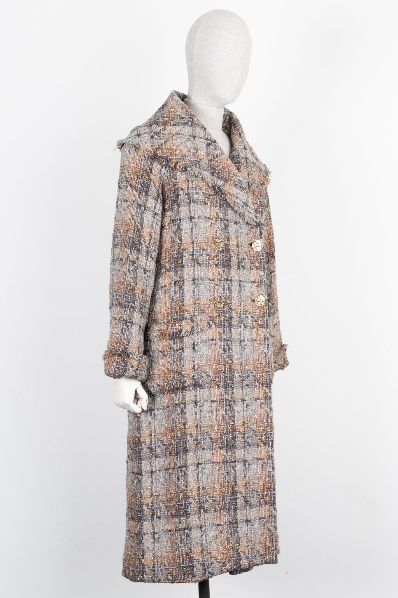 CHANEL 2017 Double Breasted Tweed Coat Brown