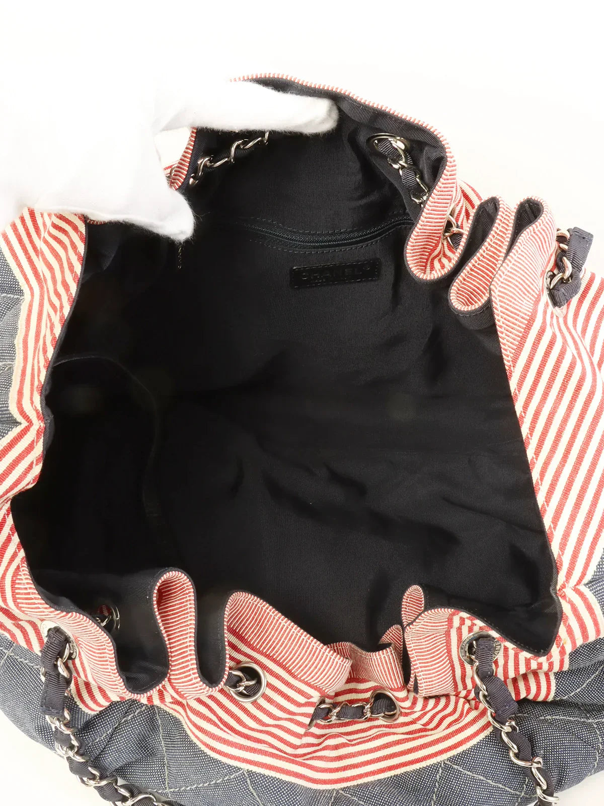 CHANEL Around 2009 Made Denim Cc Mark Stitch Tote Bag Indigo/Red