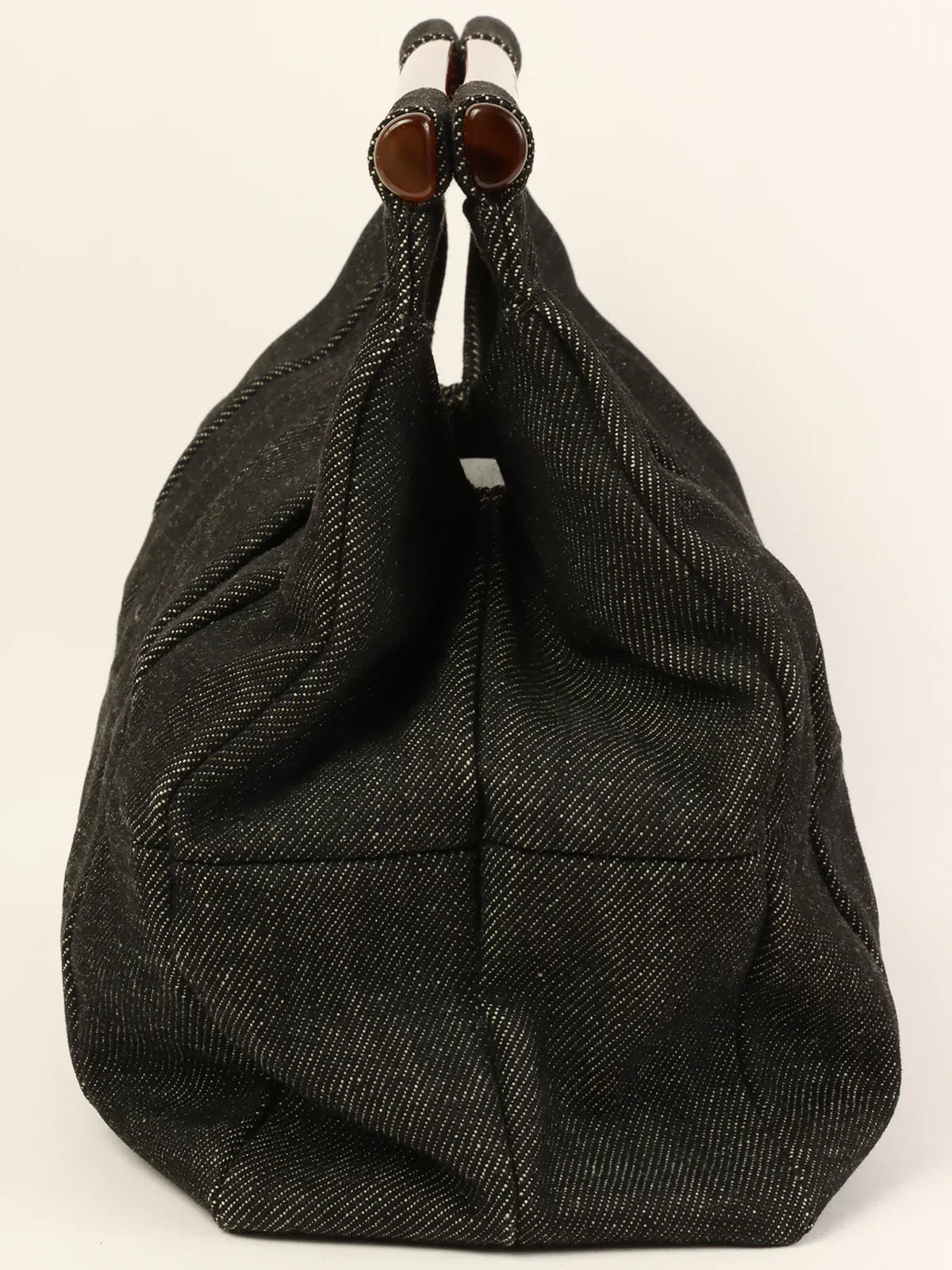 CHANEL Around 1998 Made Denim Tortoiseshell Logo Top Handle Bag Black