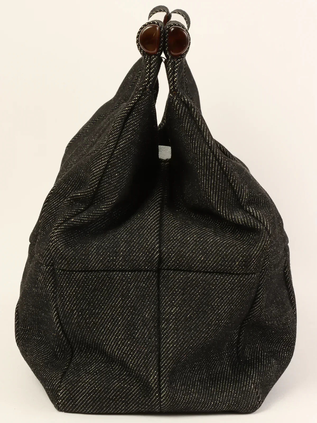 CHANEL Around 1998 Made Denim Tortoiseshell Logo Top Handle Bag Black