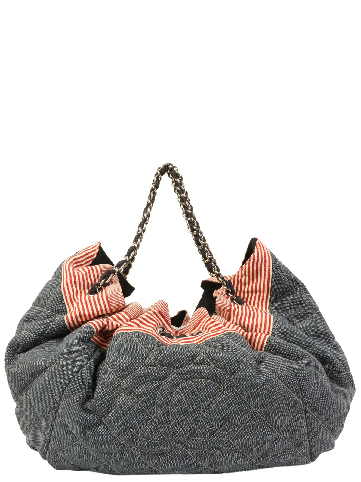 CHANEL Around 2009 Made Denim Cc Mark Stitch Tote Bag Indigo/Red