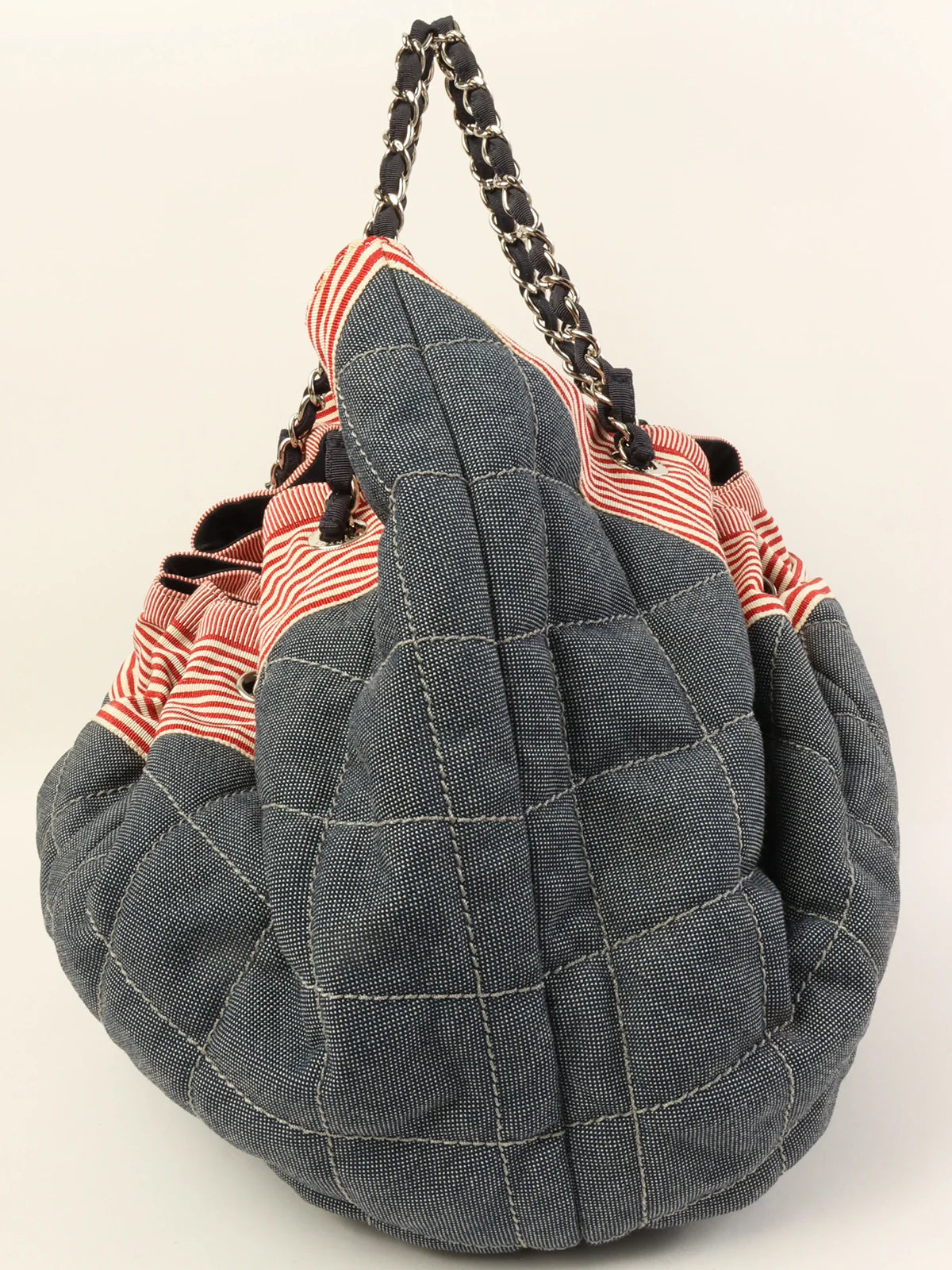 CHANEL Around 2009 Made Denim Cc Mark Stitch Tote Bag Indigo/Red