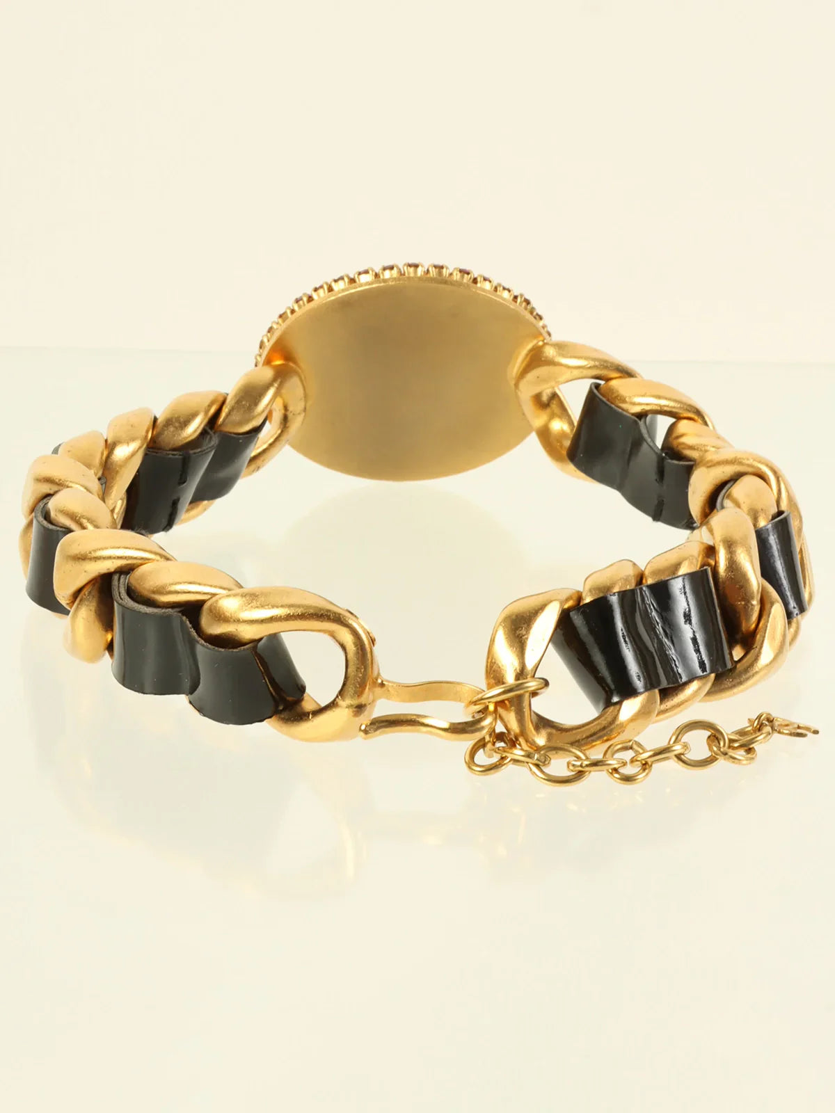 CHANEL 1995 Made Rhinestone Round Cc Mark Chain Choker Gold/Black/Multi