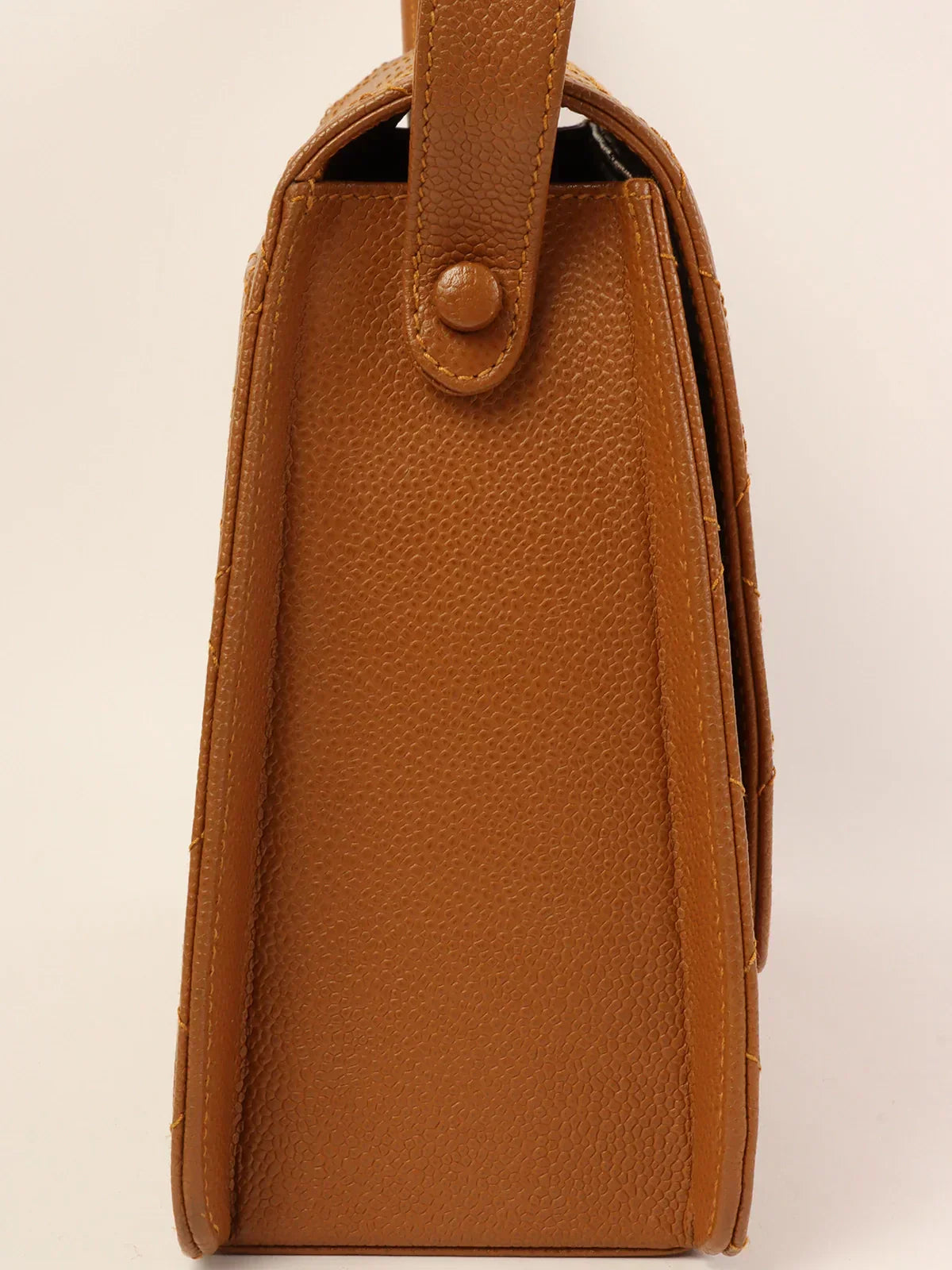CHANEL Around 1998 Made Caviar Skin Turn-Lock Shoulder Bag Camel