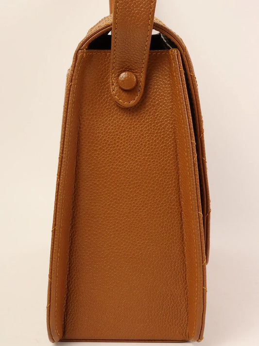 CHANEL Around 1998 Made Caviar Skin Turn-Lock Shoulder Bag Camel
