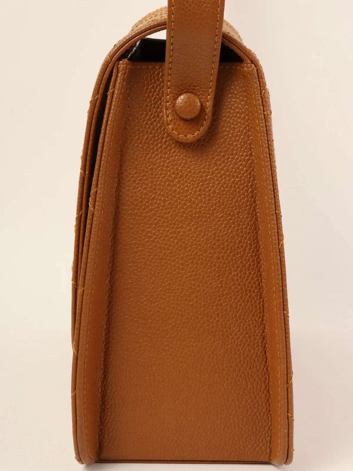 CHANEL Around 1998 Made Caviar Skin Turn-Lock Shoulder Bag Camel