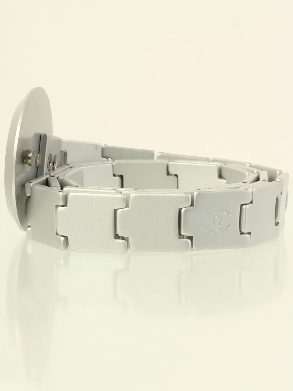 CHANEL 1999 Made Round Cc Mark Plate Belt Silver