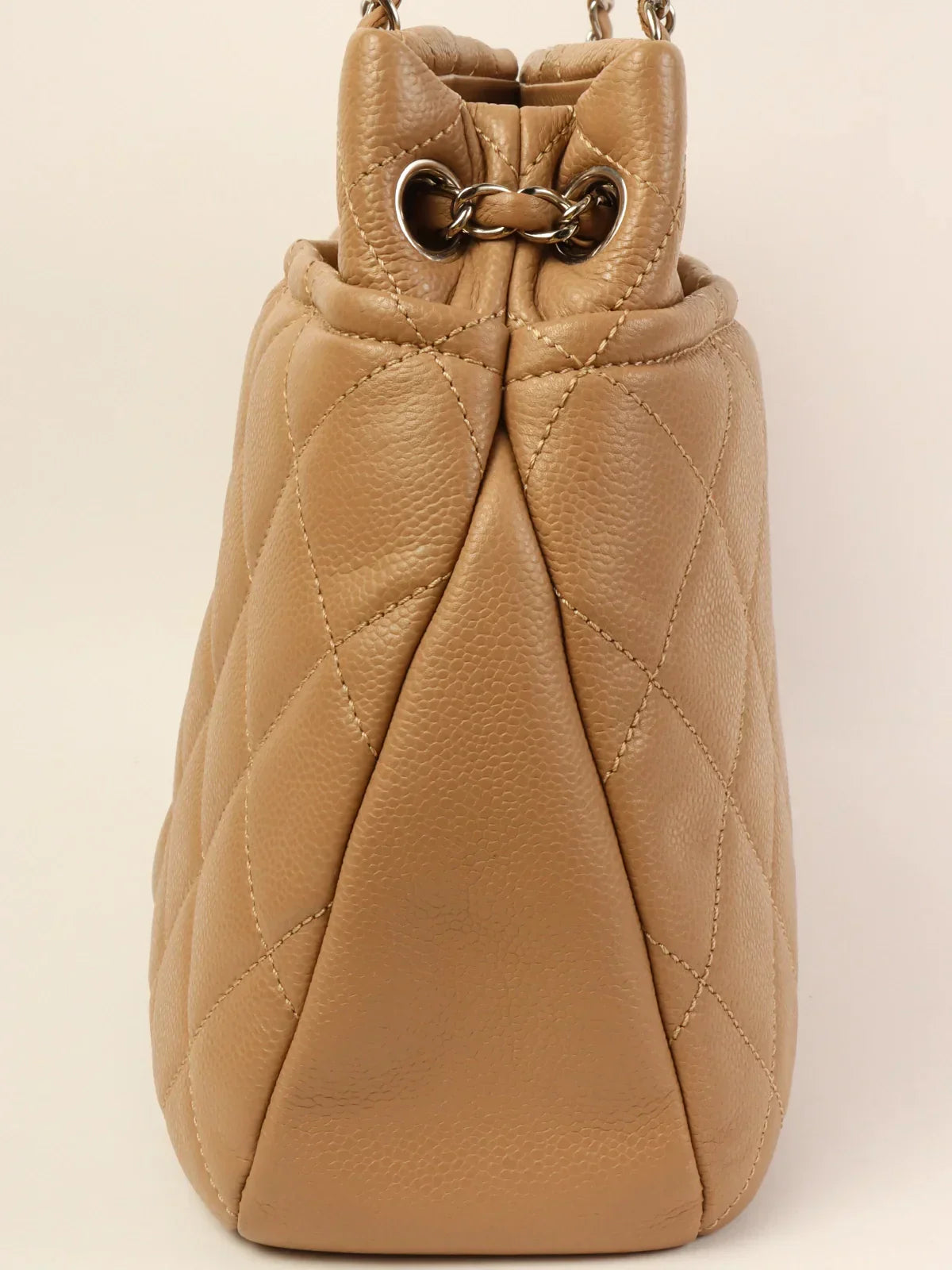 CHANEL Around 2014 Made Caviar Skin Cc Mark Stitch Chain Tote Bag Beige