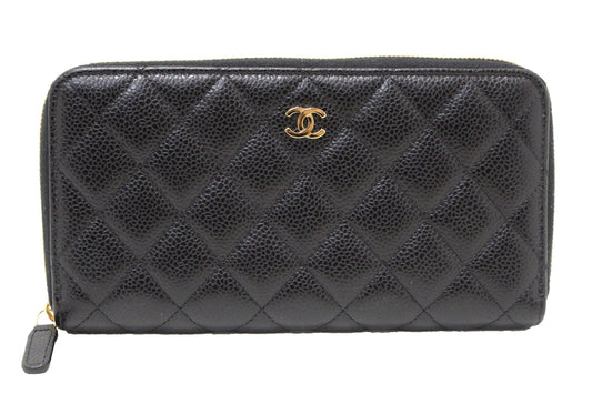 Chanel Black Quilted Caviar Leather Classic Long Zipped Wallet