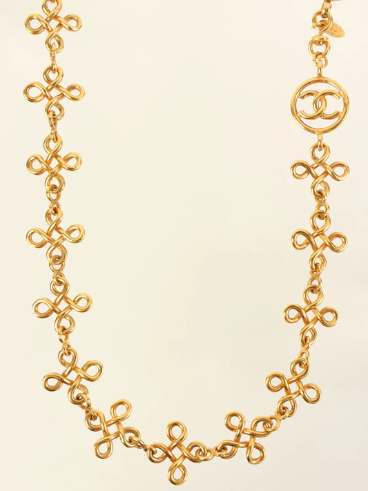 CHANEL 1993 Made Circle Cutout Cc Mark Design Chain Necklace Gold